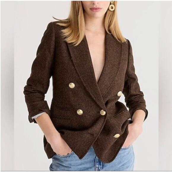 J Crew Bristol Blazer Hazelnut English Wool Herringbone Brown BA441 Size 14 - Picture 1 of 11